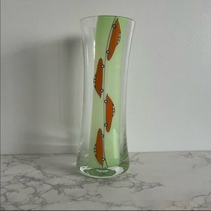 Kosta Boda ROUND TRIP Art Glass Vase Orange Green Car Signed Olle Brozen Artist